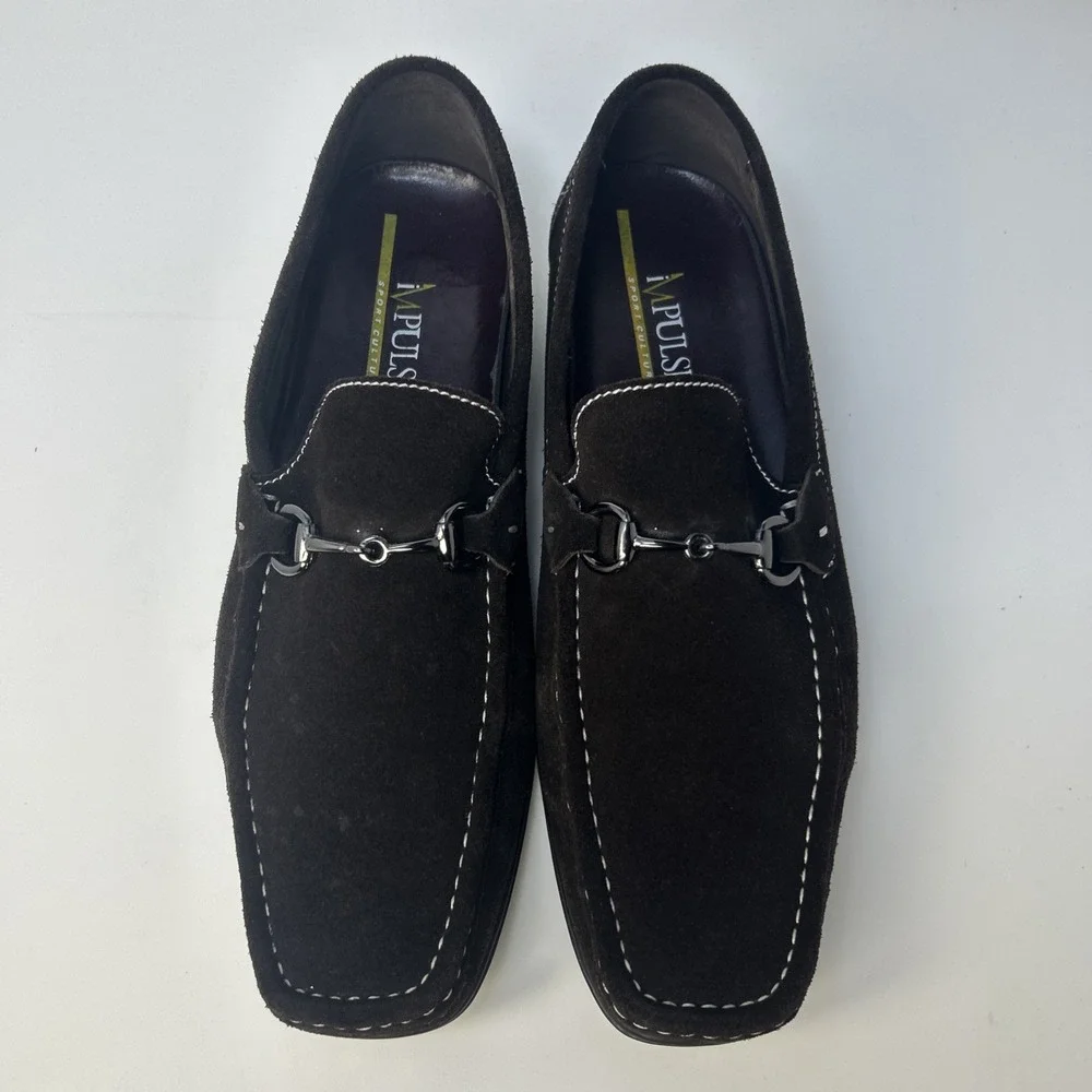 Impulse Men's Size 12 M Dark Brown Suede Horsebit Loafers Slip On Dress Shoes
